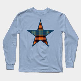 Blue and Yellow plaid star design Long Sleeve T-Shirt